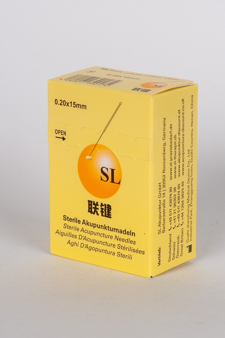 SL Akupunkturnadel mit farbigem Kunststoffgriff SL Akupunkturnadel mit farbigem Kunststoffgriff